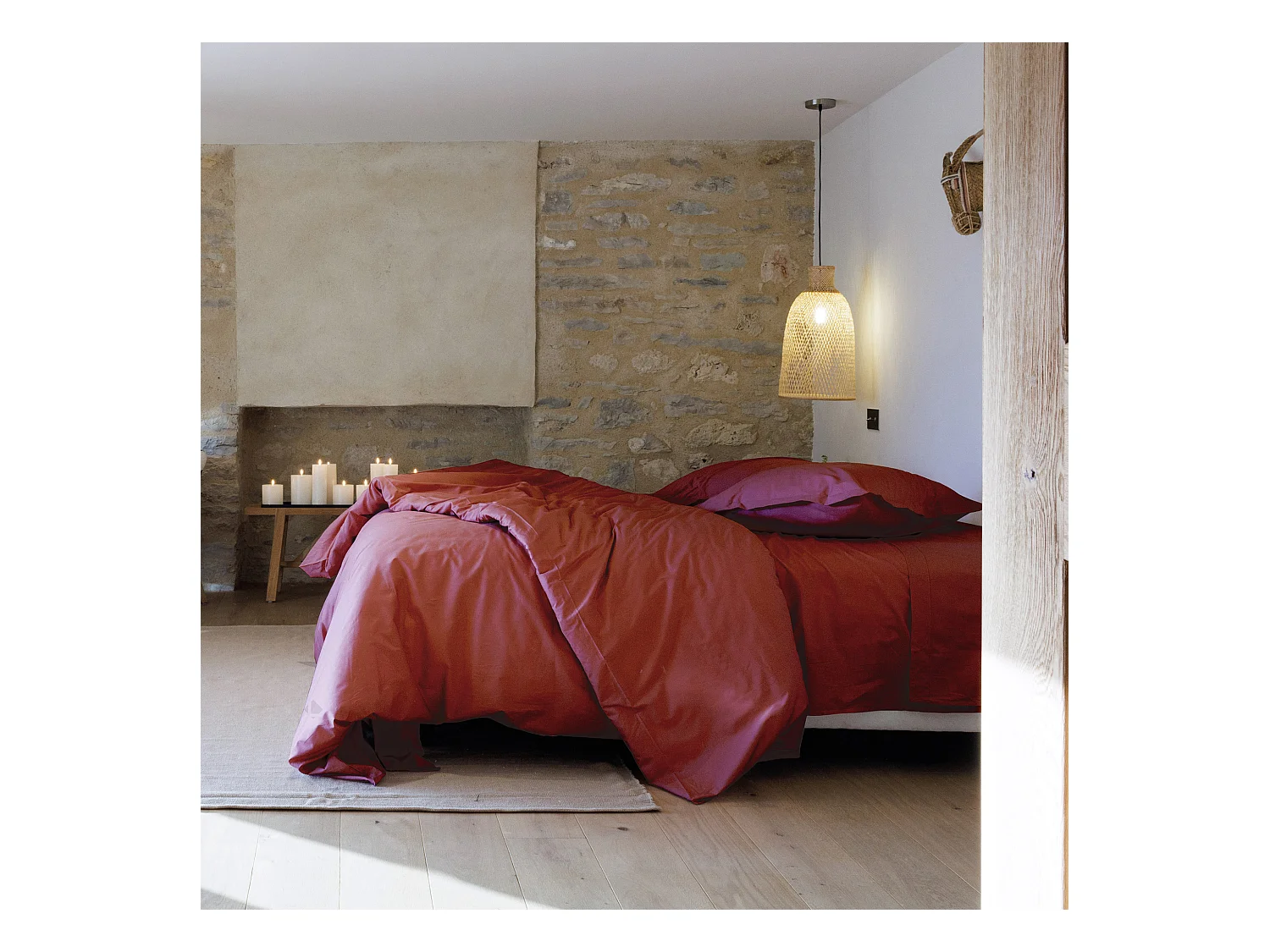 Parure de lit 260x240 cm set 50x70 cm percale MANOIR rose Pêche