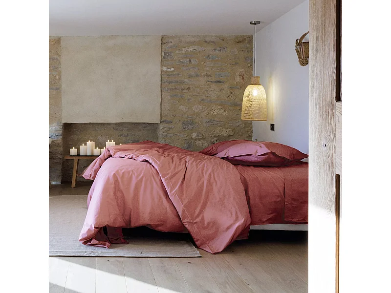 Parure de lit 260x240 cm set 50x70 cm percale MANOIR rose Pêche