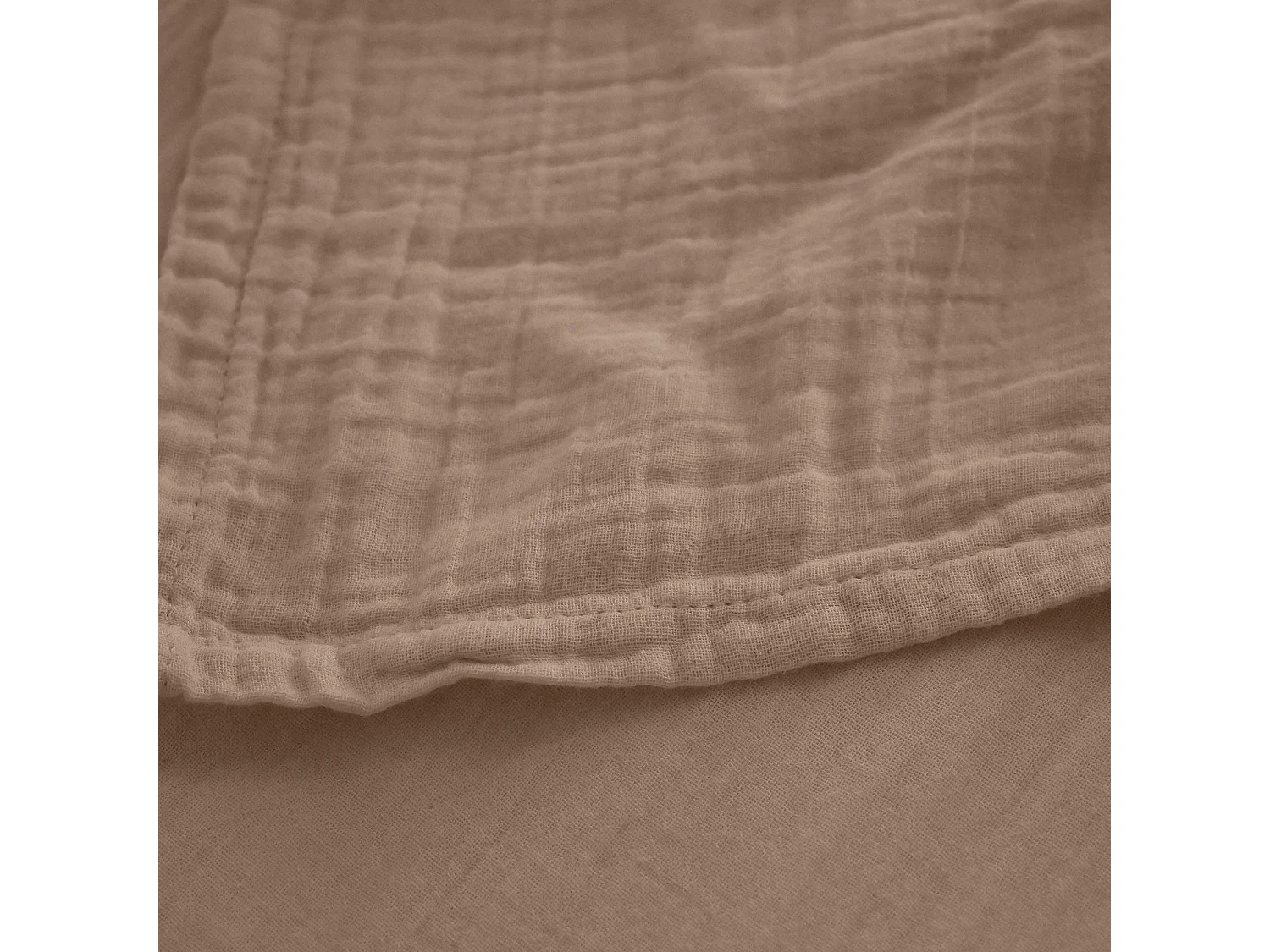 Drap housse MILOS mousseline de coton 140x200 cm bonnet 30 cm uni marron camel