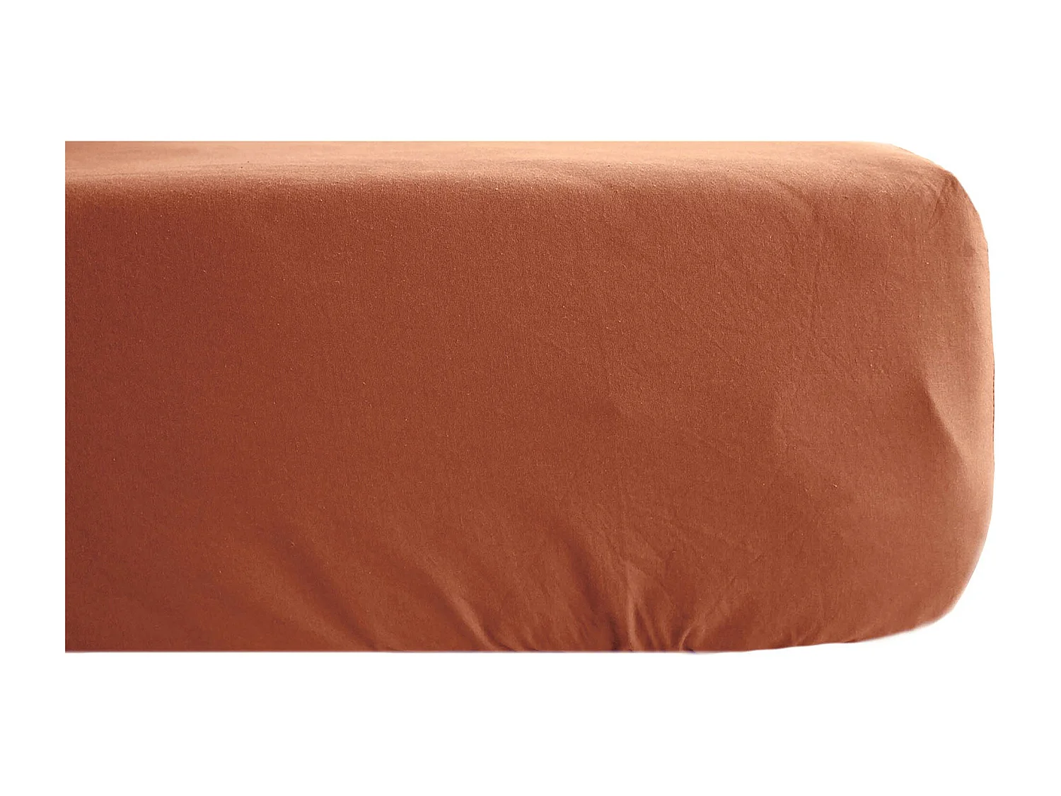 Drap housse PALACE pur coton lavé 180x200 cm bonnet 35 cm uni marron terre cuite
