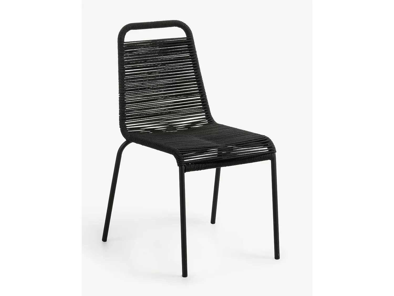 Lot de 4 chaises en corde et pieds en acier coloris noir - L. 49 x P. 59 x H. 84 cm