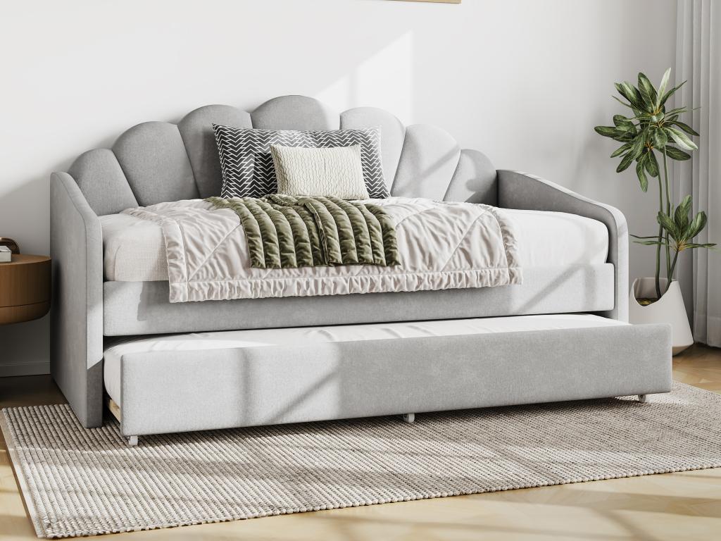 Ausziehbett Muschelform - 2 x 90 x 190 cm - Samt - Hellgrau + Matratze - EL günstig online kaufen