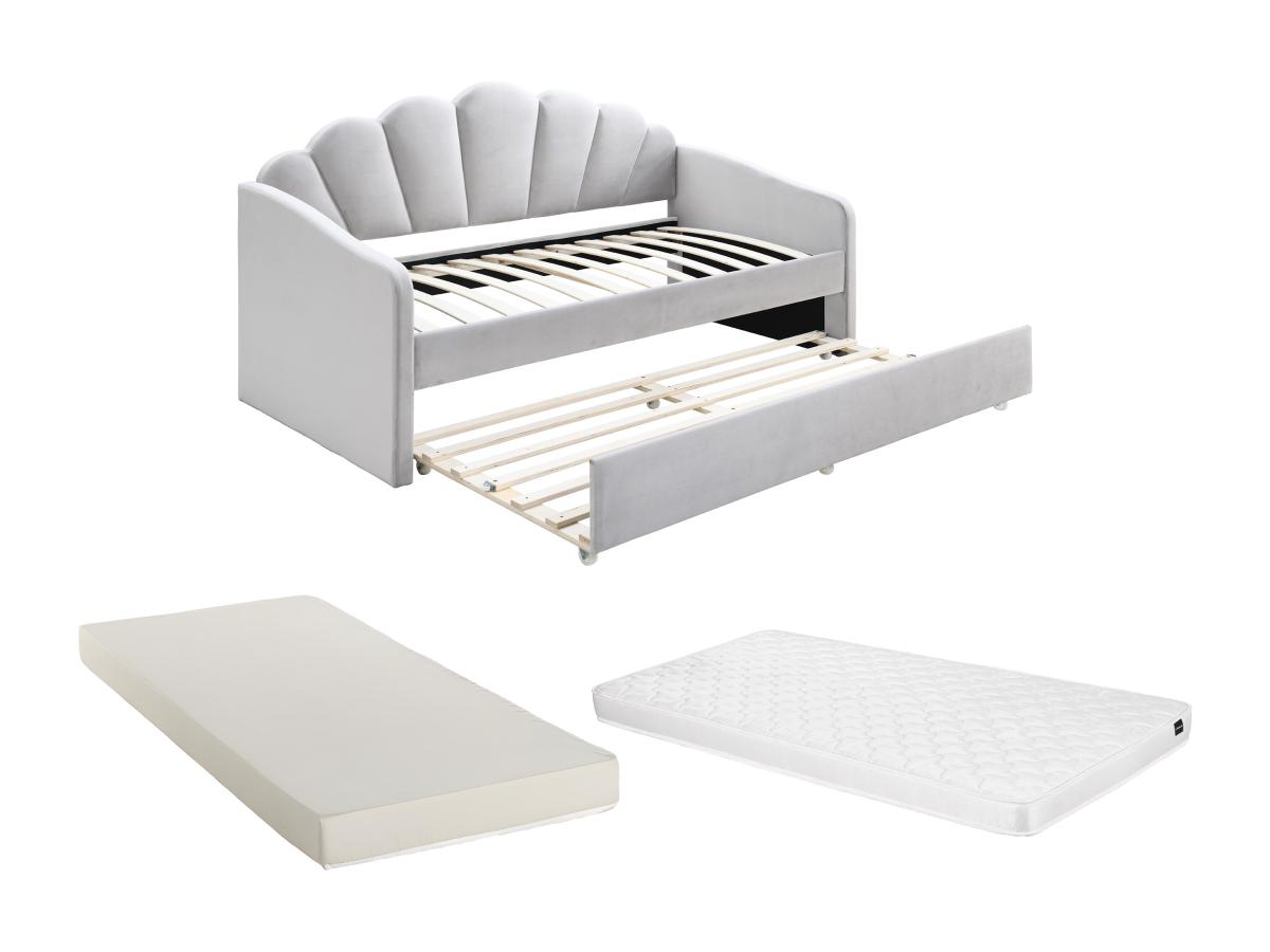 Ausziehbett Muschelform - 2 x 90 x 190 cm - Samt - Hellgrau + Matratze - EL günstig online kaufen