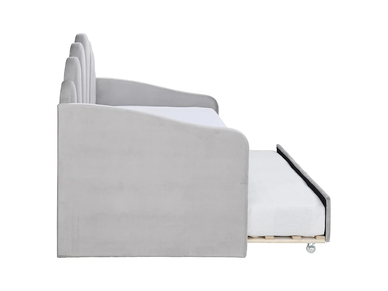 Lit gigogne coquillage 2 x 90 x 190 cm - Velours - Gris clair + Matelas - ELUSIA