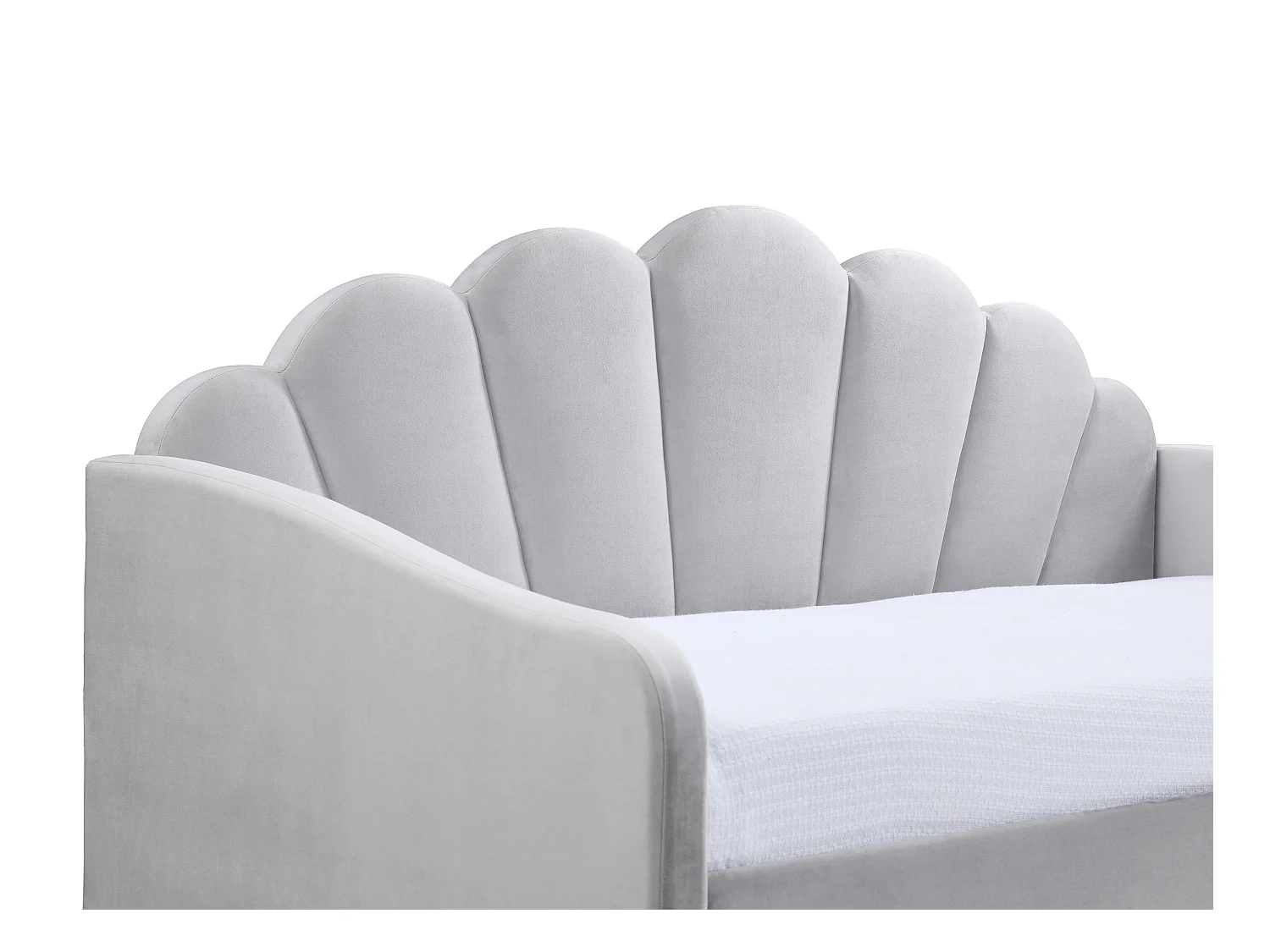 Lit gigogne coquillage 2 x 90 x 190 cm - Velours - Gris clair + Matelas - ELUSIA