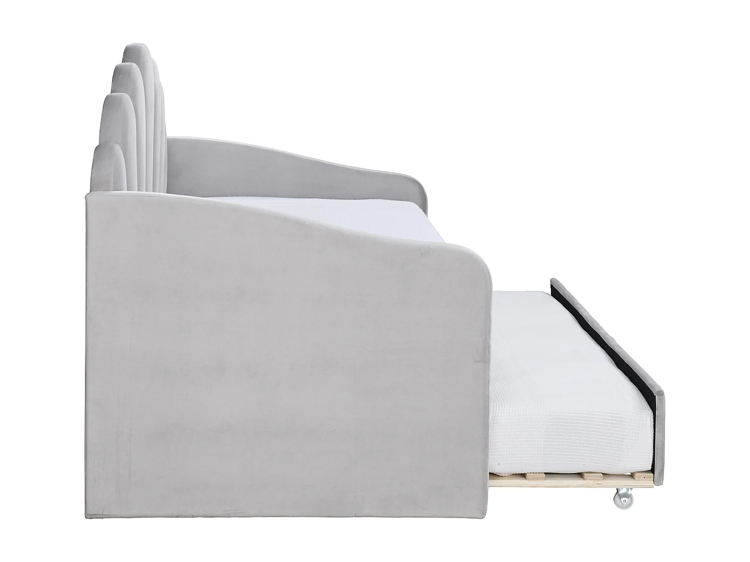 Lit gigogne coquillage 2 x 90 x 190 cm - Velours - Gris clair + Matelas - ELUSIA