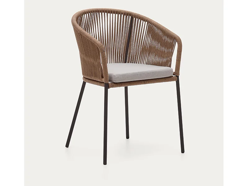 Lot de 4 chaises en corde beige et pieds en acier galvanisé noir - L. 56 x P. 55 x H. 79 cm