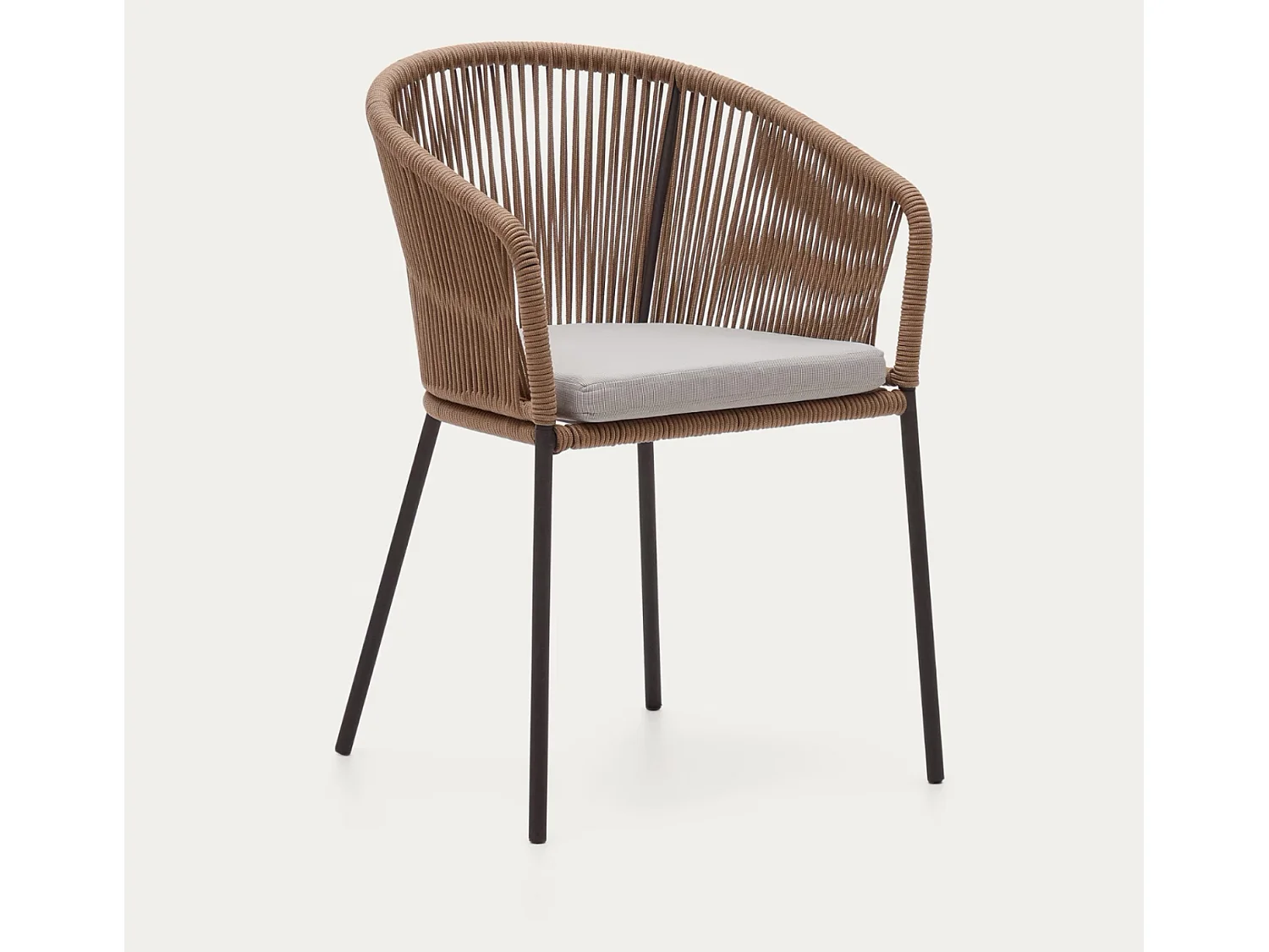 Lot de 4 chaises en corde beige et pieds en acier galvanisé noir - L. 56 x P. 55 x H. 79 cm