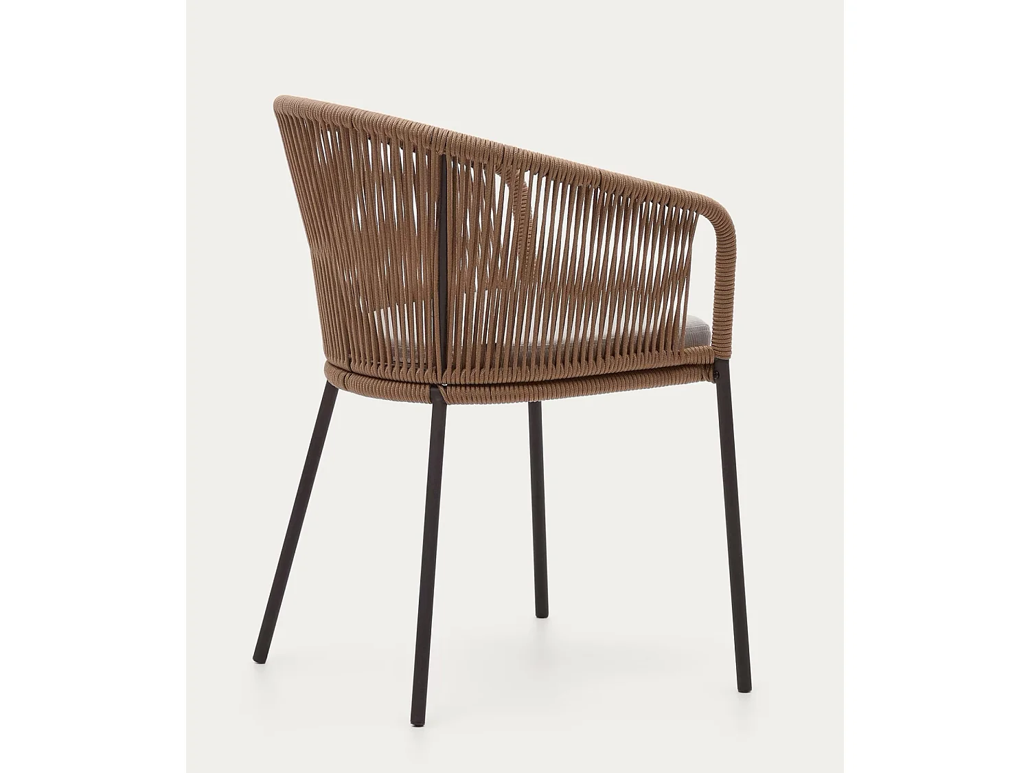 Lot de 4 chaises en corde beige et pieds en acier galvanisé noir - L. 56 x P. 55 x H. 79 cm