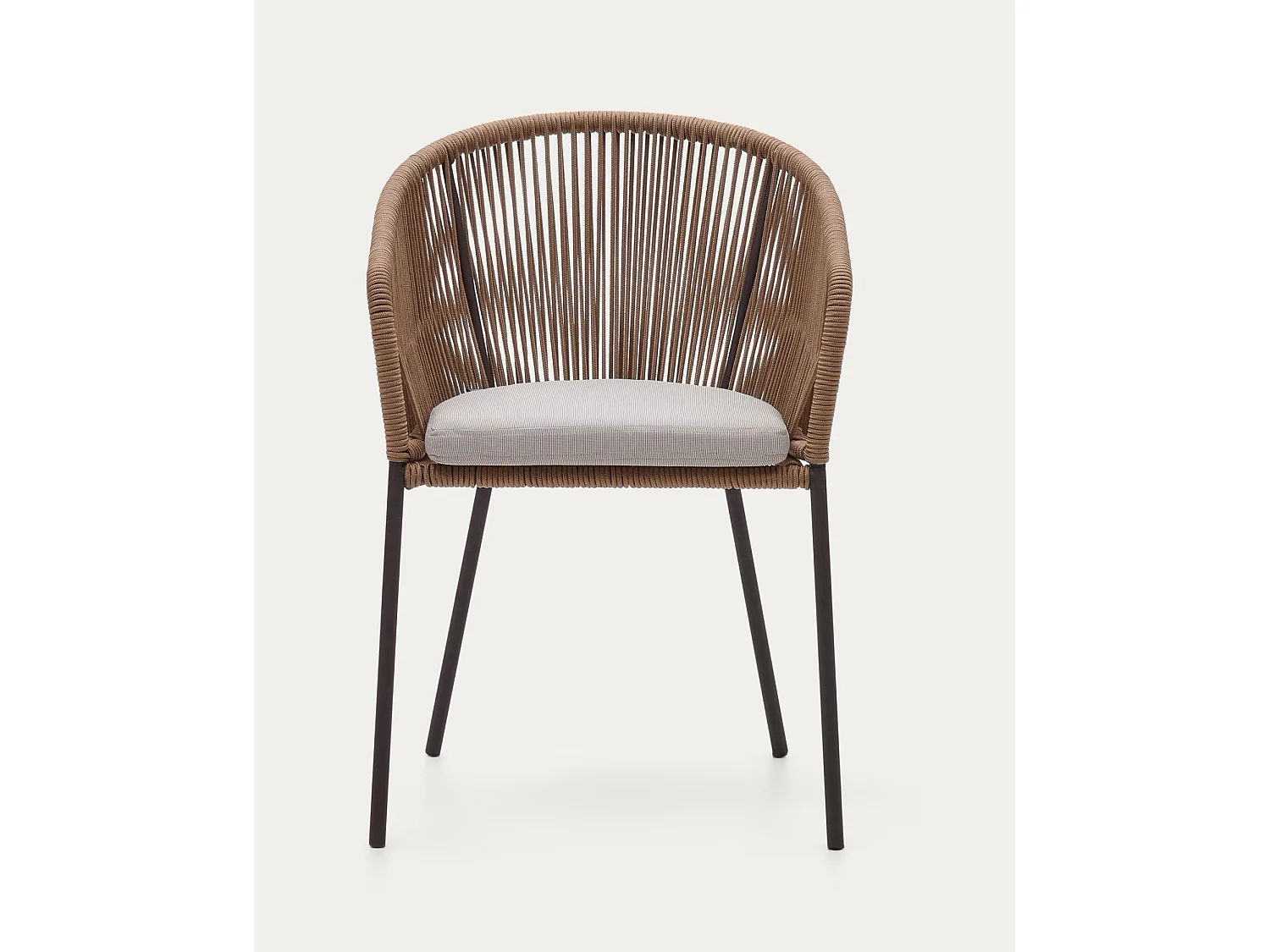 Lot de 4 chaises en corde beige et pieds en acier galvanisé noir - L. 56 x P. 55 x H. 79 cm