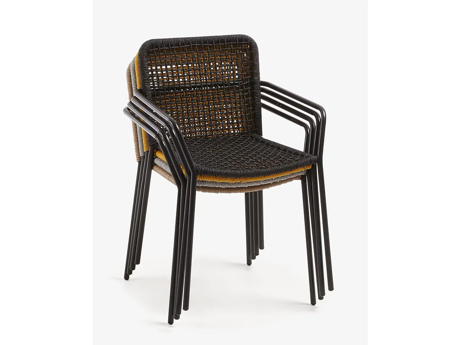 Lot de 4 Chaises en corde noire et acier galvanisé - L. 56 x P. 60 x H. 80 cm