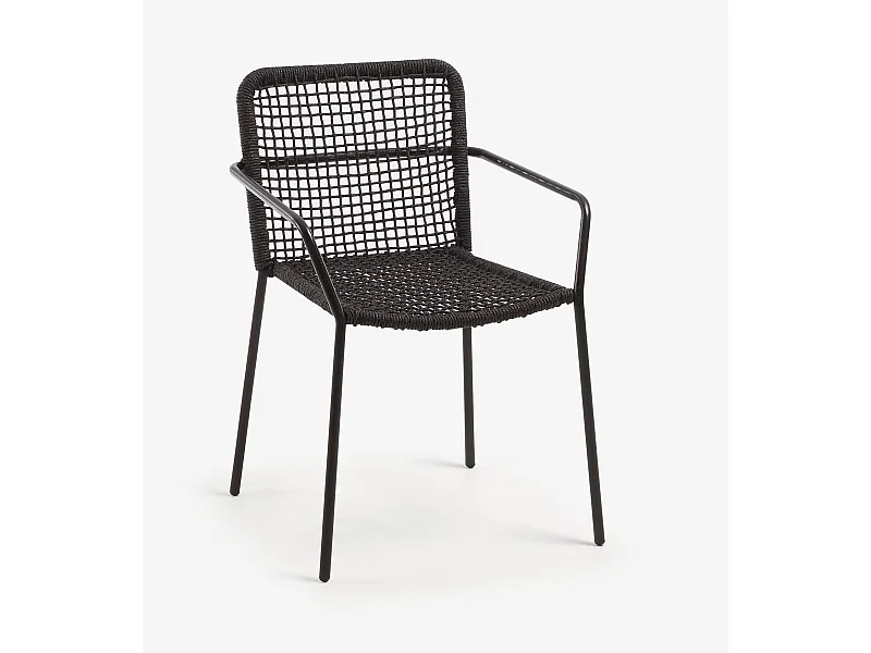 Lot de 4 Chaises en corde noire et acier galvanisé - L. 56 x P. 60 x H. 80 cm