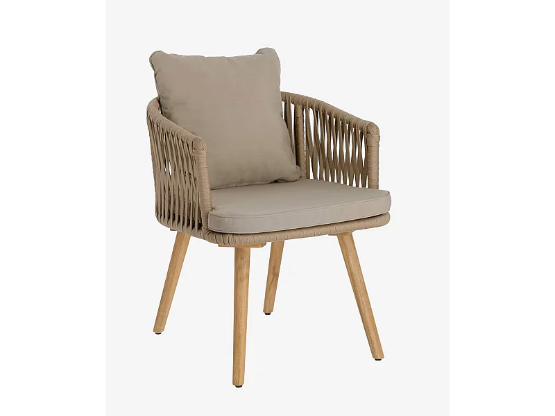 Lot de 2 chaises en corde beige et pieds en bois d'acacia massif - L. 60 x P. 64 x H. 73 cm