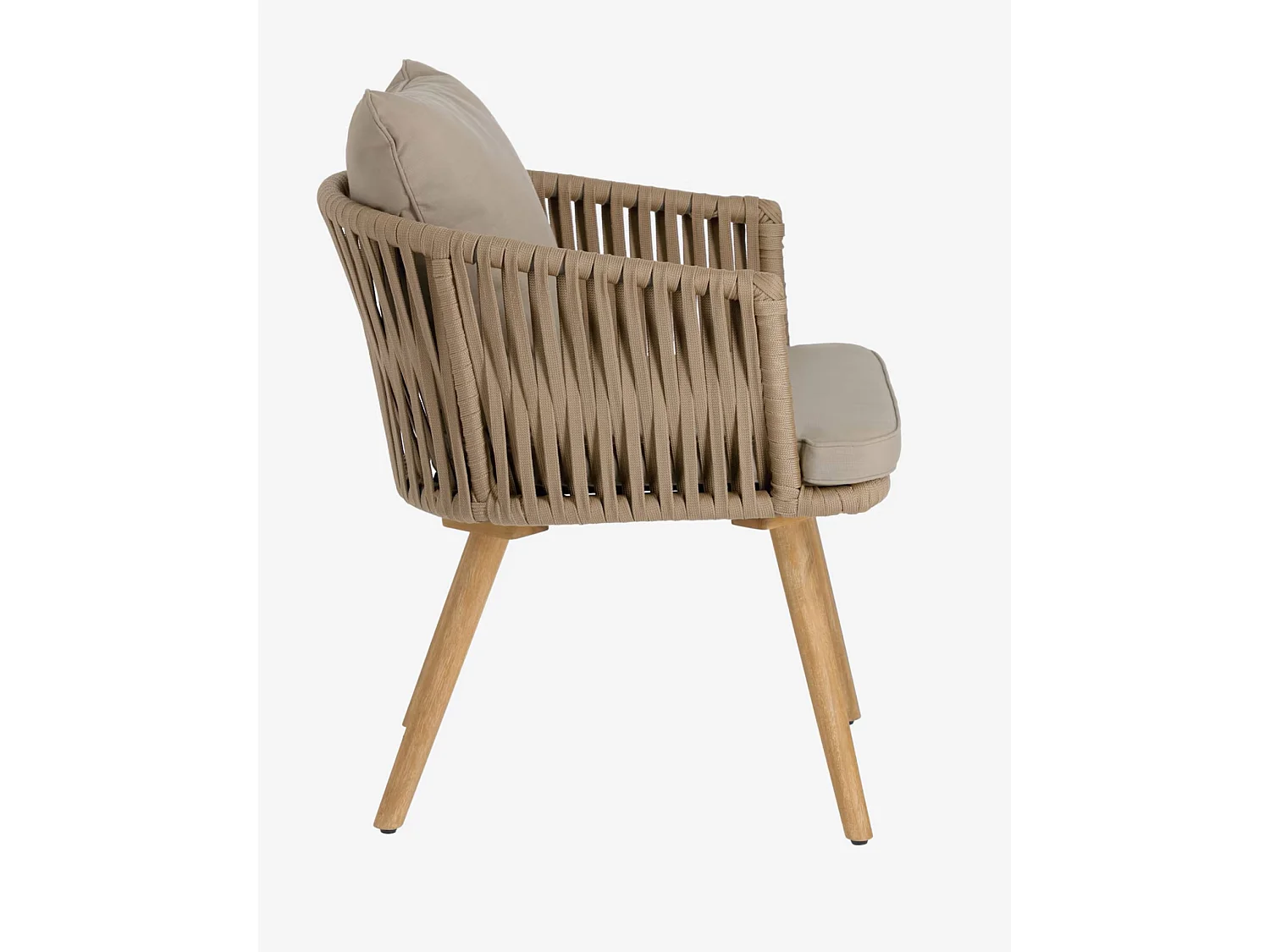 Lot de 2 chaises en corde beige et pieds en bois d'acacia massif - L. 60 x P. 64 x H. 73 cm