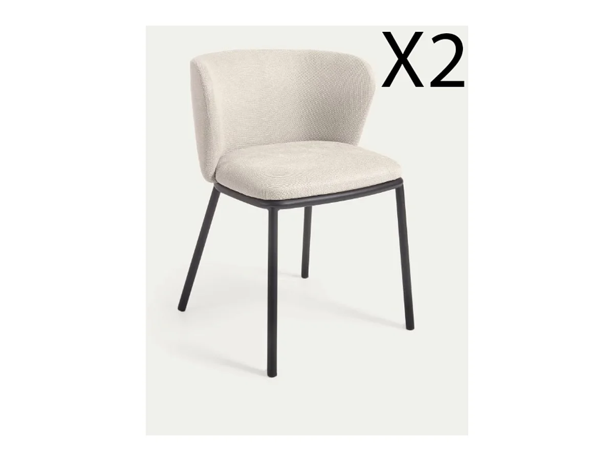 Lot de 2 chaises en tissu coloris beige et pieds en acier noir - L. 51,50 x P. 55 x H. 74,50 cm