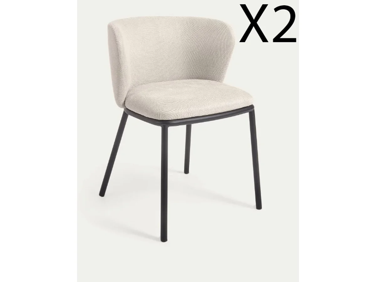 Lot de 2 chaises en tissu coloris beige et pieds en acier noir - L. 51,50 x P. 55 x H. 74,50 cm