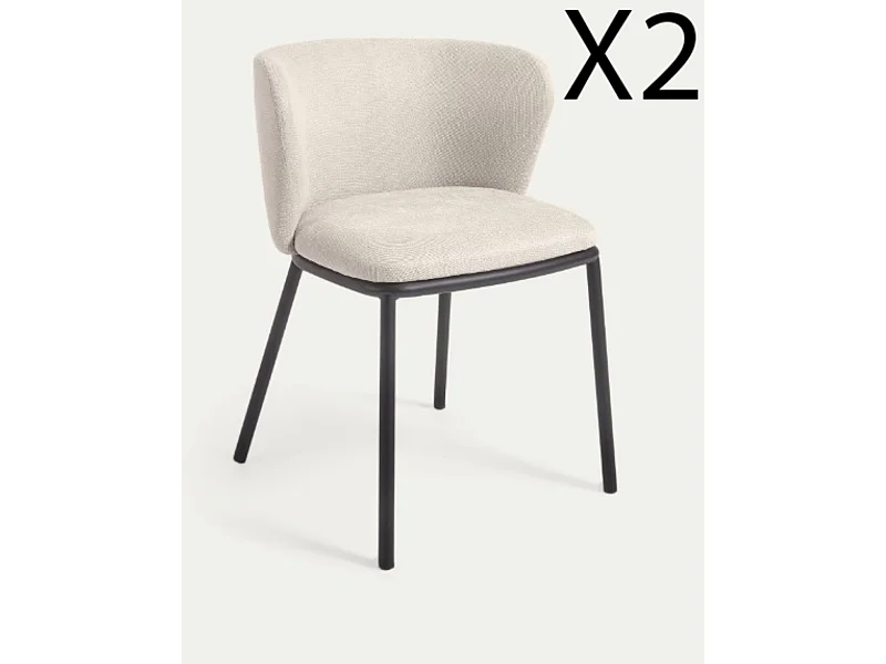 Lot de 2 chaises en tissu coloris beige et pieds en acier noir - L. 51,50 x P. 55 x H. 74,50 cm