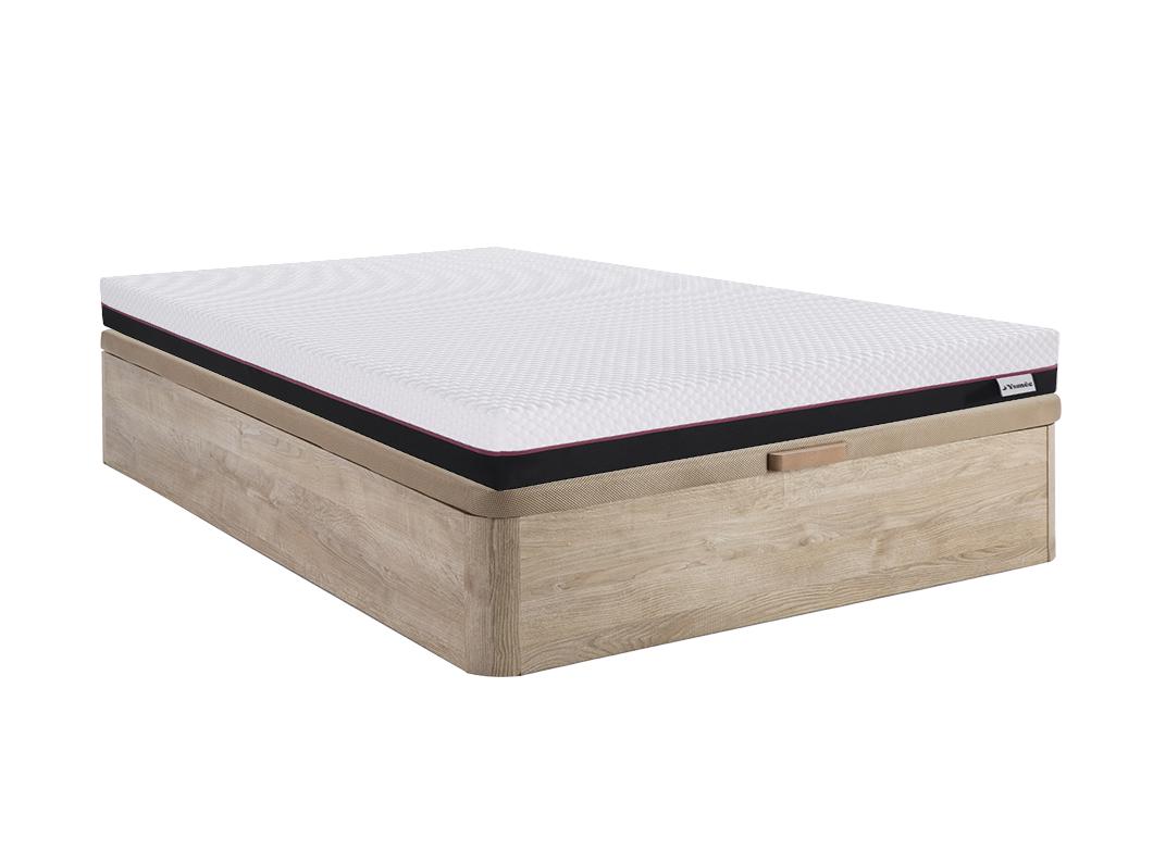 Ensemble 140 x 190 cm sommier coffre naturel clair + matelas mousse à mémoire de forme ép.18cm - RYZE de YSMÉE