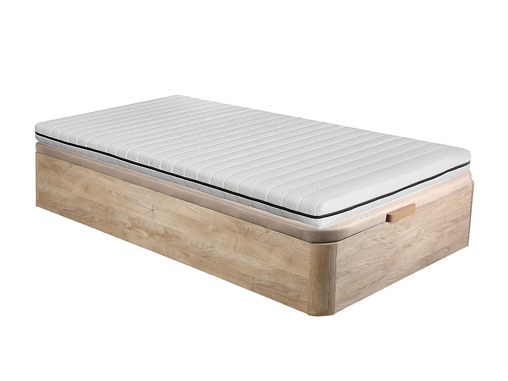 Conjunto 90x190 cm sommier com espaço de arrumação natural claro + colchão espuma com capa removível esp. 10 cm - NASUS da YSMÉE