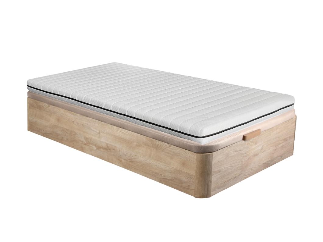 Ensemble 90 x 190 cm sommier coffre naturel clair + matelas mousse déhoussable ép.10cm - NASUS de DREAMEA