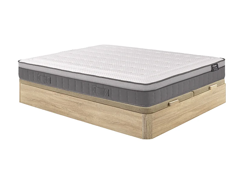 Ensemble 180 x 200 cm sommier coffre naturel clair + matelas hybride ressorts ensachés 7 zones et mémoire de forme ép.30cm - ASGARD de YSMÉE