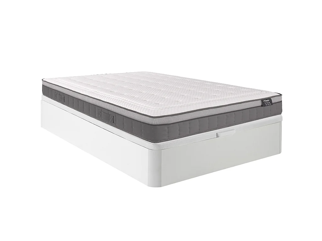 Ensemble 160 x 200 cm sommier coffre blanc + matelas hybride ressorts ensachés 7 zones et mémoire de forme ép.30cm - ASGARD de YSMÉE