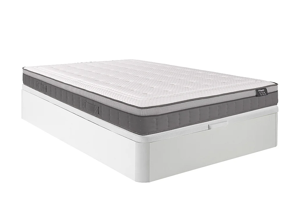 Conjunto 160x200 cm sommier com espaço de arrumação branco + colchão híbrido molas ensacadas 7 zonas e memória de forma esp. 30 cm - ASGARD de YSMÉE