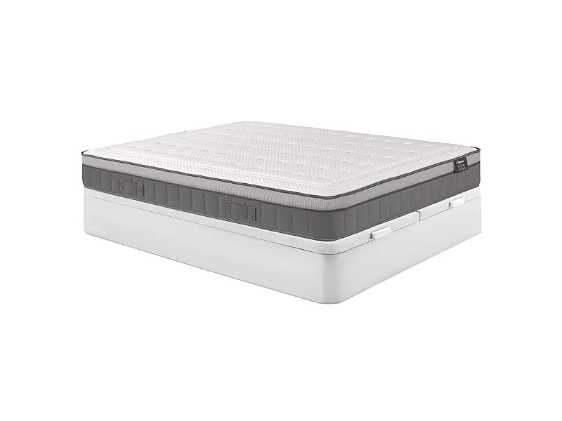 Ensemble 180 x 200 cm sommier coffre blanc + matelas hybride ressorts ensachés 7 zones et mémoire de forme ép.30cm - ASGARD de YSMÉE