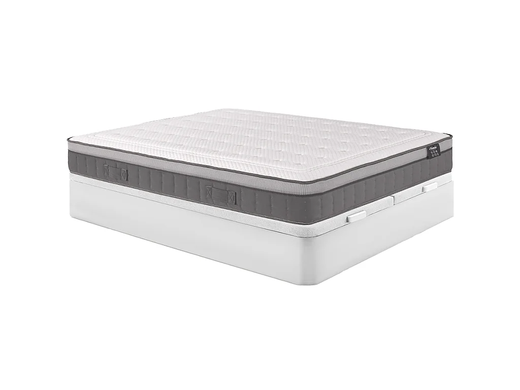 Ensemble 180 x 200 cm sommier coffre blanc + matelas hybride ressorts ensachés 7 zones et mémoire de forme ép.30cm - ASGARD de YSMÉE