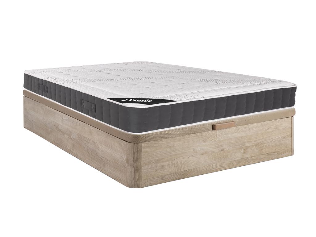 Ensemble 140 x 190 cm sommier coffre naturel clair + matelas hybride ressorts ensachés accueil mémoire de forme ép.27cm - ATLANTIDE de YSMÉE