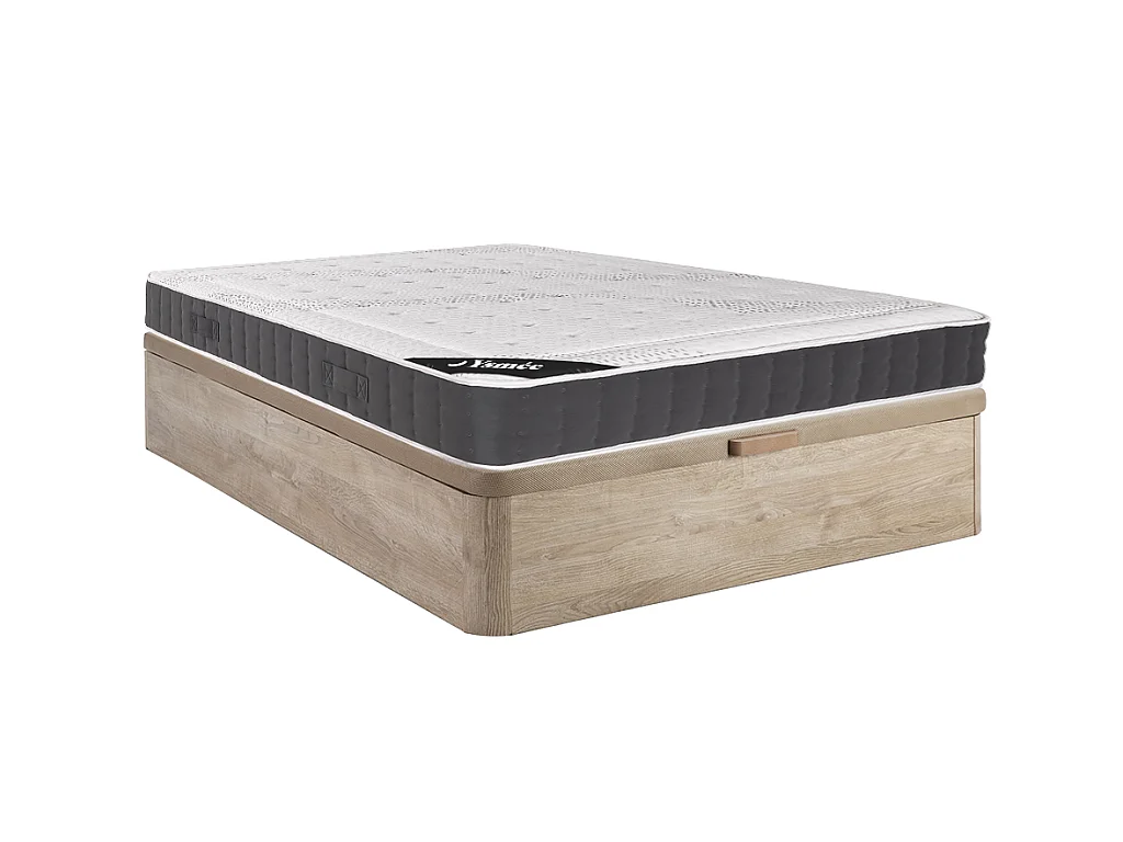 Ensemble 160 x 200 cm sommier coffre naturel clair + matelas hybride ressorts ensachés accueil mémoire de forme ép.27cm - ATLANTIDE de YSMÉE