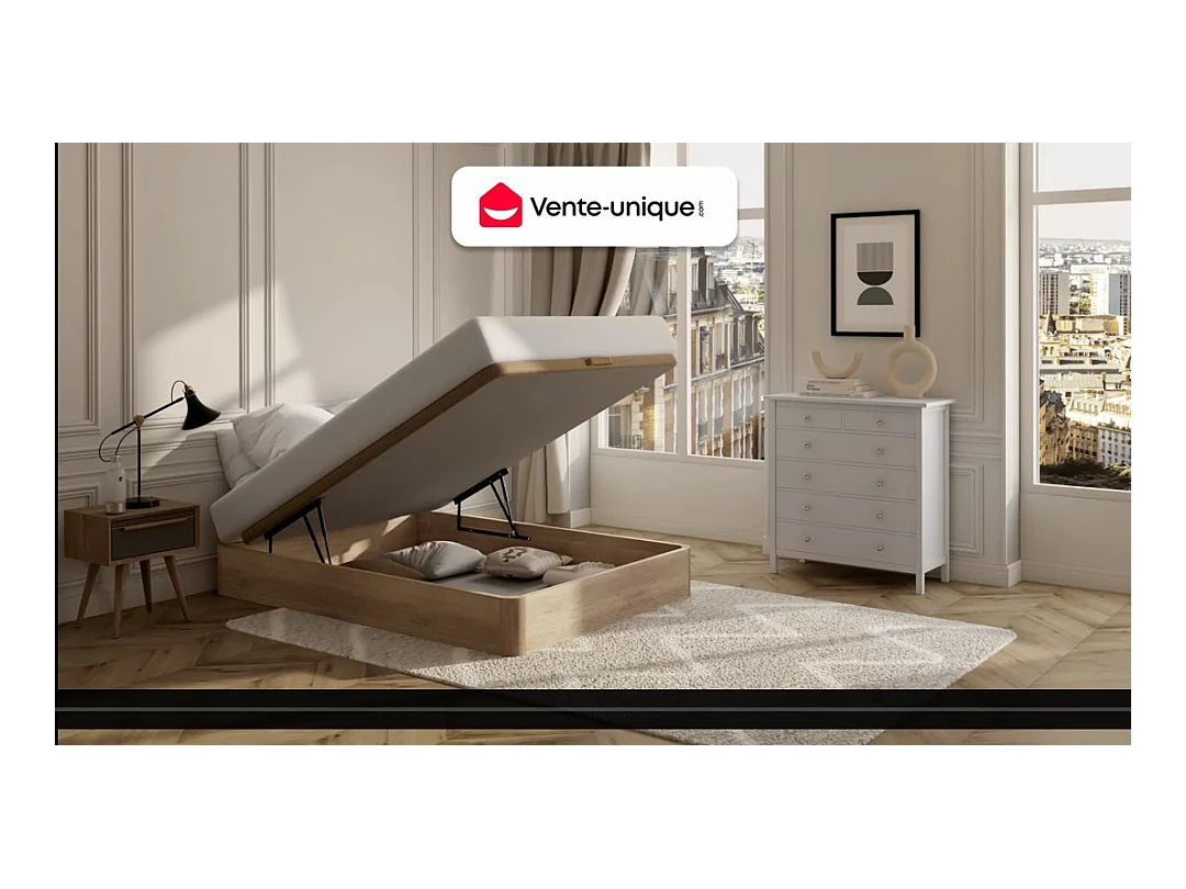 Set 160 x 200 cm bedbodem met opbergruimte, licht naturel + matras met pocketveren met instap met vormgeheugen van 27 cm dik - ATLANTIDE van YSMÉE