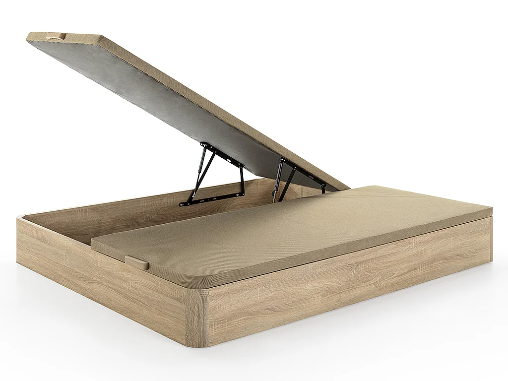 Set aus Bettgestell + Matratze - 180 x 200 cm - Taschenfederkern - Auflage Memory Schaum - Stärke 27 cm - Holzfarben hell - ATLANTIDE von YSMÉE