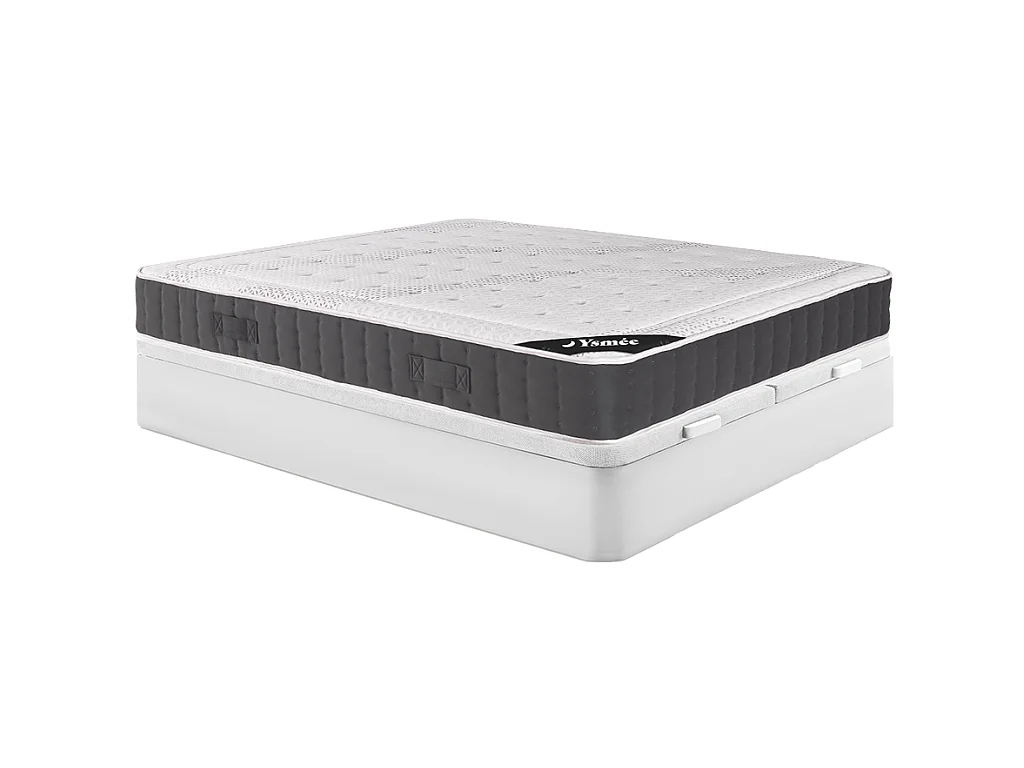 Ensemble 180 x 200 cm sommier coffre blanc + matelas hybride ressorts ensachés accueil mémoire de forme ép.27cm - ATLANTIDE de YSMÉE
