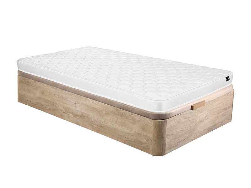 Conjunto 90x190 cm sommier com espaço de arrumação natural claro + colchão espuma esp. 15 cm - DANAE II de YSMÉE