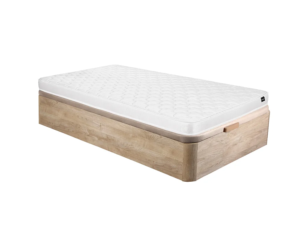 Set 90 x 190 cm bedbodem met opbergruimte, licht naturel + matras van schuim van 15 cm dik - DANAE II van YSMÉE