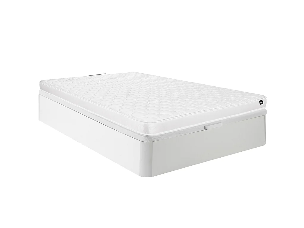 Set aus Bettgestell mit Bettkasten + Schaumstoffmatratze - 140 x 190 cm - Stärke 15 cm - Weiß - DANAE II von YSMÉE