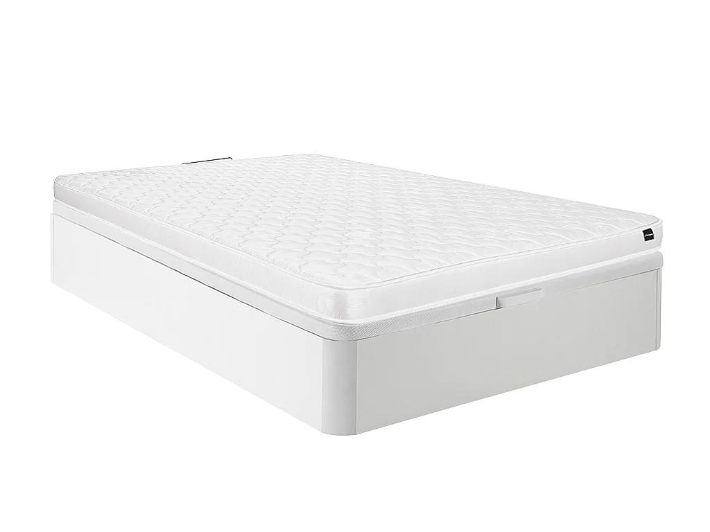 Sæt 140 x 190 cm sengeramme med hvid opbevarings bokse + skummadras, tykkelse 15 cm - DANAE II af YSMÉE