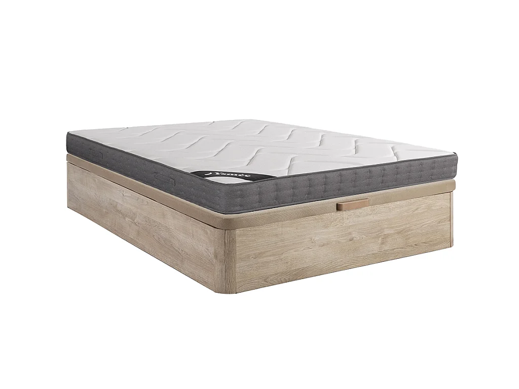 Ensemble 140 x 190 cm sommier coffre naturel clair + matelas ressorts ensachés 5 zones accueil mémoire de forme ép.23cm - BABYLONE de YSMÉE
