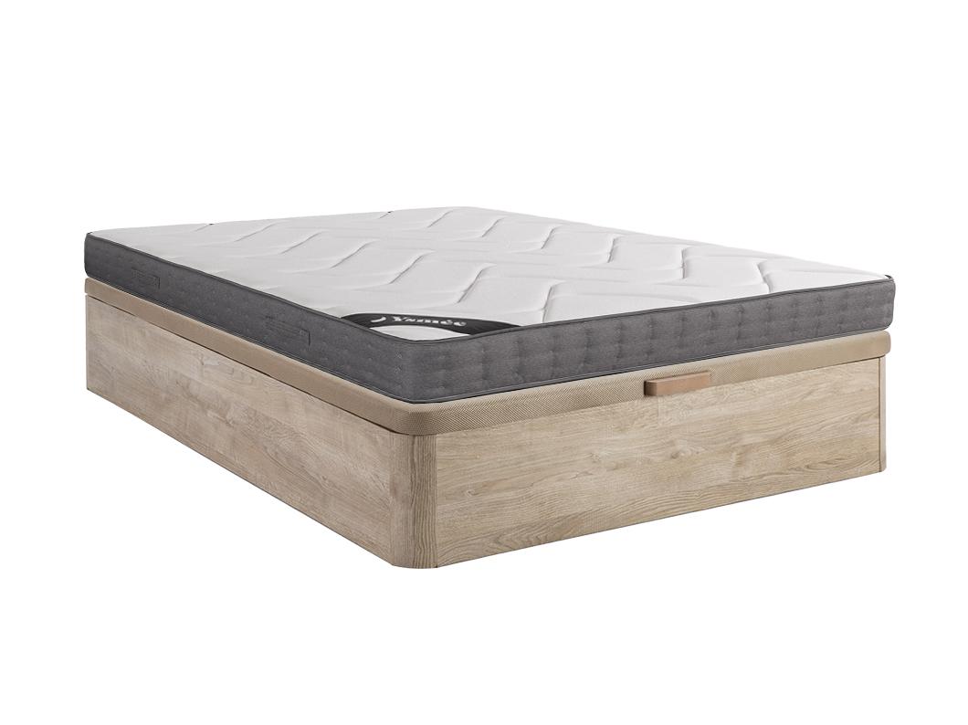 Ensemble 160 x 200 cm sommier coffre naturel clair + matelas ressorts ensachés 5 zones accueil mémoire de forme ép.23cm - BABYLONE de YSMÉE