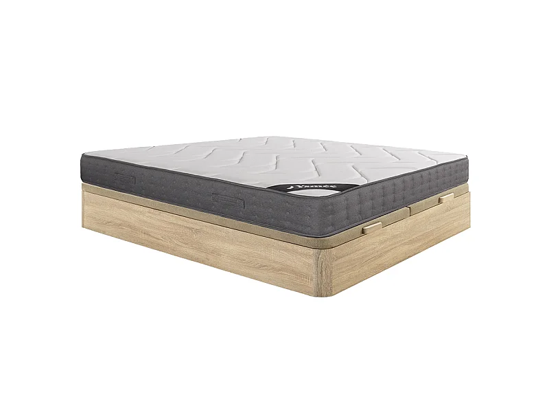 Ensemble 180 x 200 cm sommier coffre naturel clair + matelas ressorts ensachés 5 zones accueil mémoire de forme ép.23cm - BABYLONE de YSMÉE