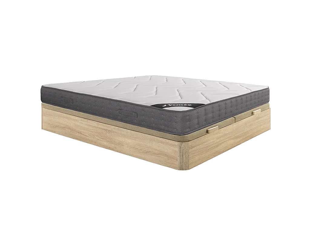 Ensemble 180 x 200 cm sommier coffre naturel clair + matelas ressorts ensachés 5 zones accueil mémoire de forme ép.23cm - BABYLONE de YSMÉE