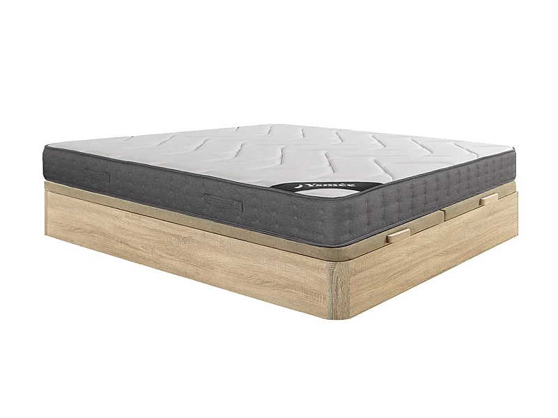 Ensemble 180 x 200 cm sommier coffre naturel clair + matelas ressorts ensachés 5 zones accueil mémoire de forme ép.23cm - BABYLONE de YSMÉE