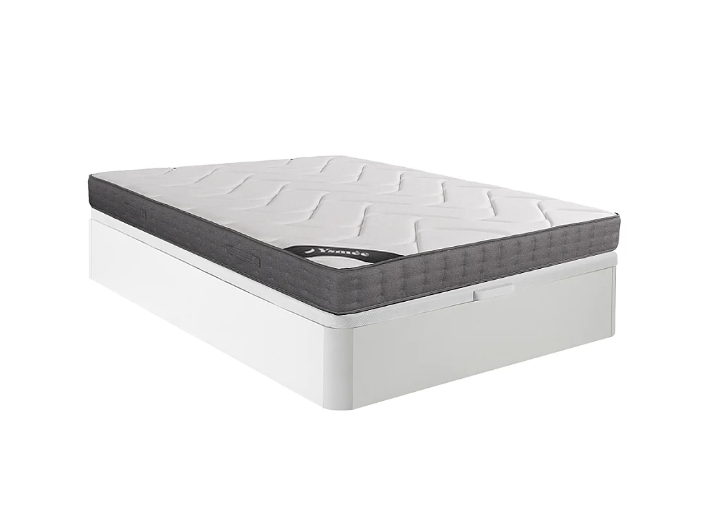 Ensemble 140 x 190 cm sommier coffre blanc + matelas ressorts ensachés 5 zones accueil mémoire de forme ép.23cm - BABYLONE de YSMÉE