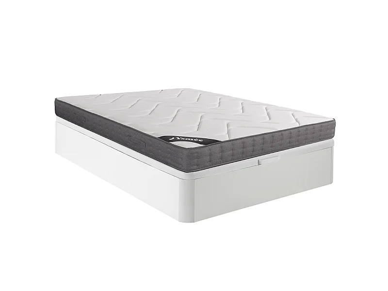 Ensemble 160 x 200 cm sommier coffre blanc + matelas ressorts ensachés 5 zones accueil mémoire de forme ép.23cm - BABYLONE de YSMÉE