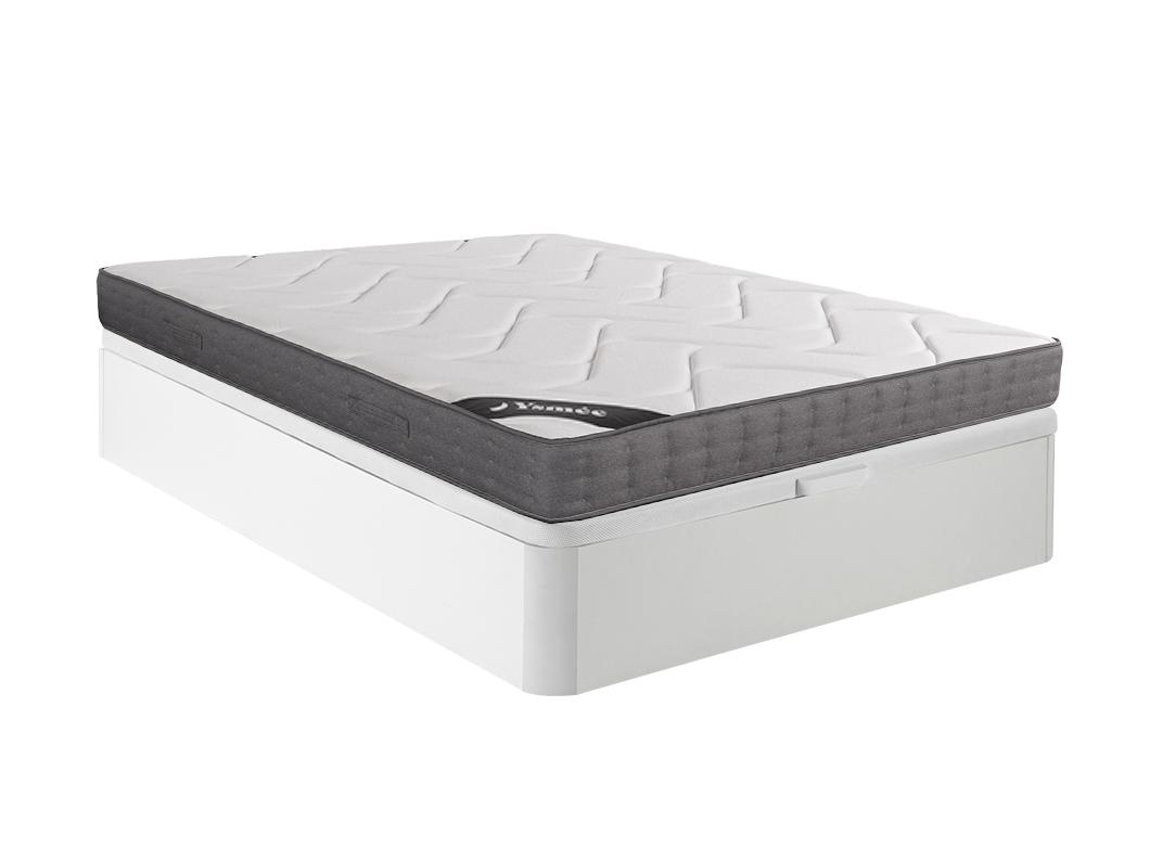 Ensemble 160 x 200 cm sommier coffre blanc + matelas ressorts ensachés 5 zones accueil mémoire de forme ép.23cm - BABYLONE de YSMÉE