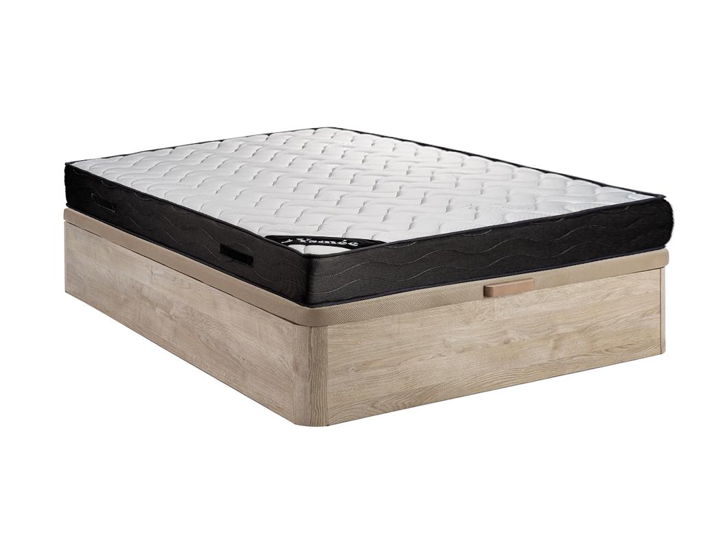 Ensemble 160 x 200 cm sommier coffre naturel clair + matelas ressorts ensachés 7 zones et mémoire de forme ép.24cm - MERISI de YSMÉE