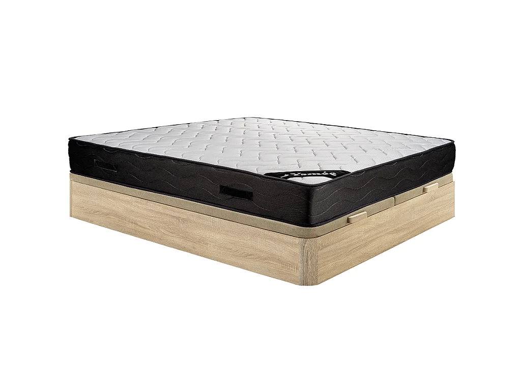 Ensemble 180 x 200 cm sommier coffre naturel clair + matelas ressorts ensachés 7 zones et mémoire de forme ép.24cm - MERISI de YSMÉE