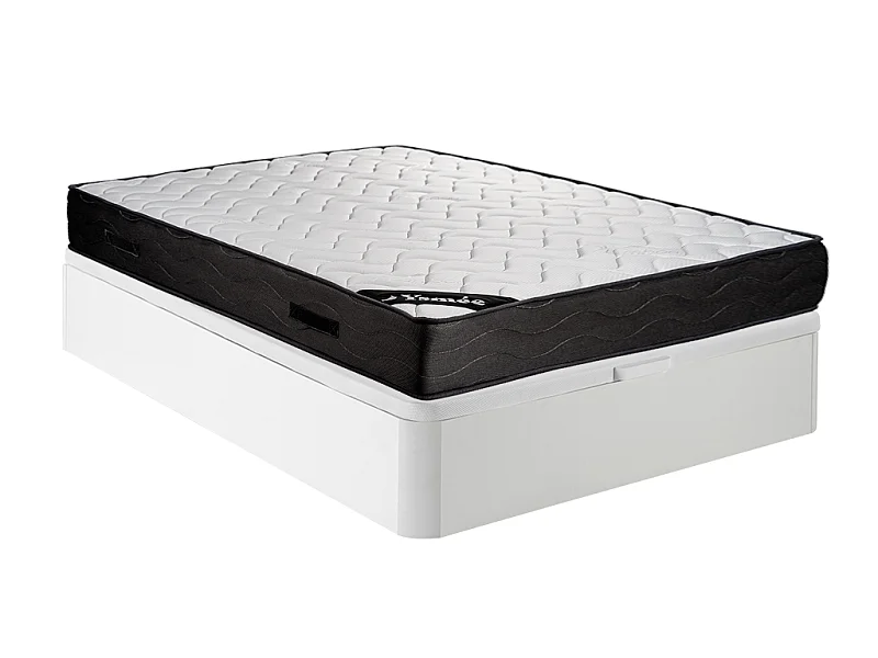 Ensemble 160 x 200 cm sommier coffre blanc + matelas ressorts ensachés 7 zones et mémoire de forme ép.24cm - MERISI de YSMÉE