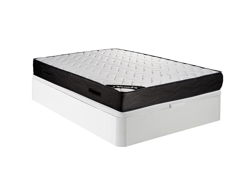 Ensemble 160 x 200 cm sommier coffre blanc + matelas ressorts ensachés 7 zones et mémoire de forme ép.24cm - MERISI de YSMÉE